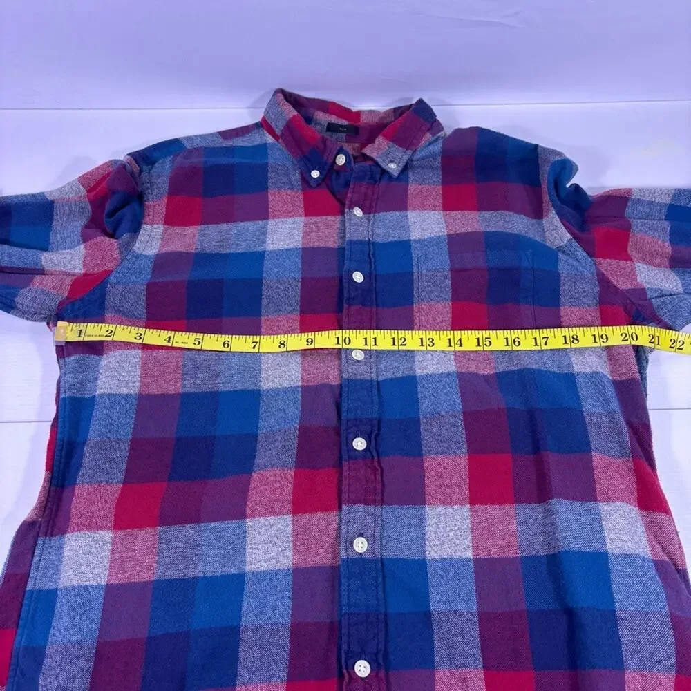 J. Crew Red, Blue & Gray 100% Cotton Plaid Button-Down Slim Fit Shirt Large 1234